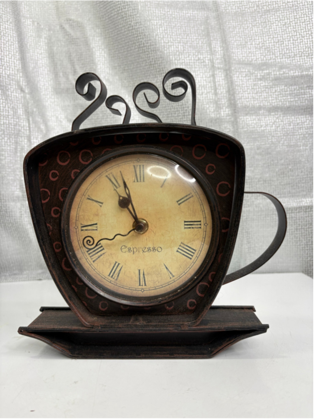 Vintage Coffee Cup Kitchen Tabletop / wall Clock One Size Brown Beige